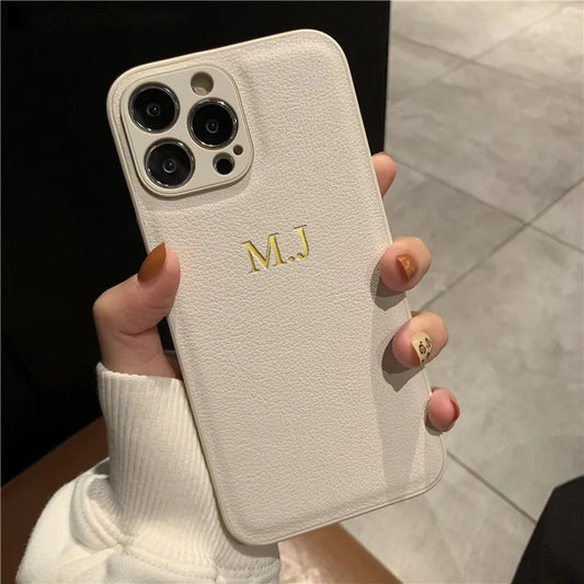 Personalised Customized Name Case For iPhone 15 14 13 12 11 Pro Max Initials Letters Leather DIY Engraved Cover 13 14 15 Pro Max